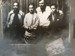 Langston Hughes, Soviet journalist Mikhail Koltsov, Ernest Hemingway, Cuban poet and journalist Nicolás Guillén in Madrid, 1937 