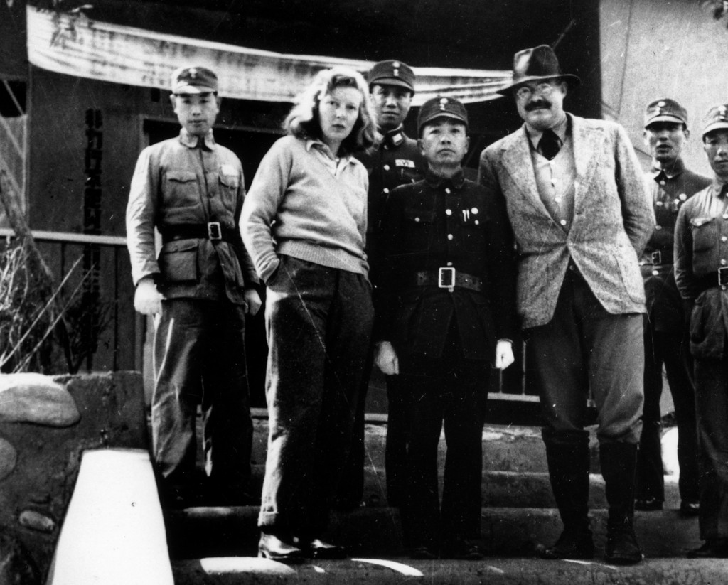 Martha Gellhorn and Ernest Hemingway with unidentified Chinese military officers, Chongqing, China, 1941. JFK Presidential Library. Public domain.