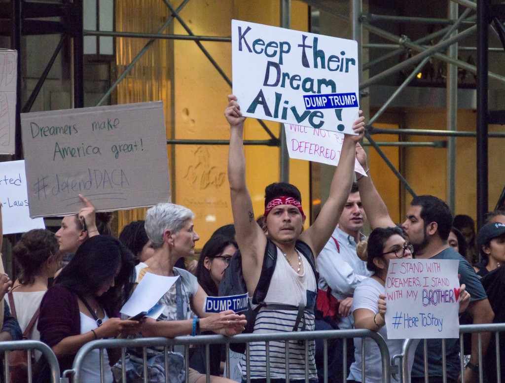 Protest in support of DACA at Trump Tower in New York City, September 2017. Photo Rhododendrites, CC BY-SA 4.0.